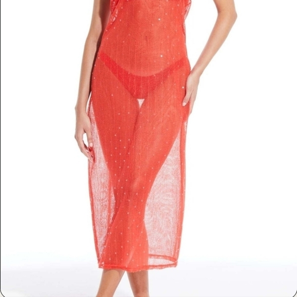 New Solid & Striped The Sequined Samar Coral Red Mesh Beach Swim Cover-Up NWT XS - Picture 3 of 12